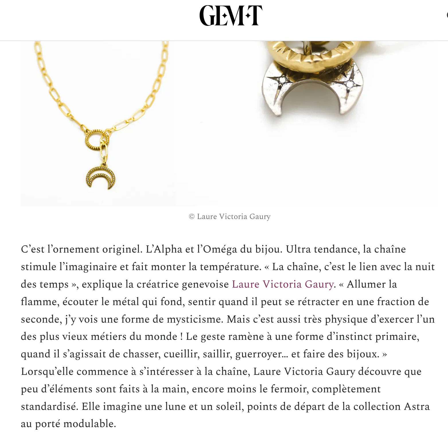 Press article in GEM-T magazine for Laure Victoria Gaury