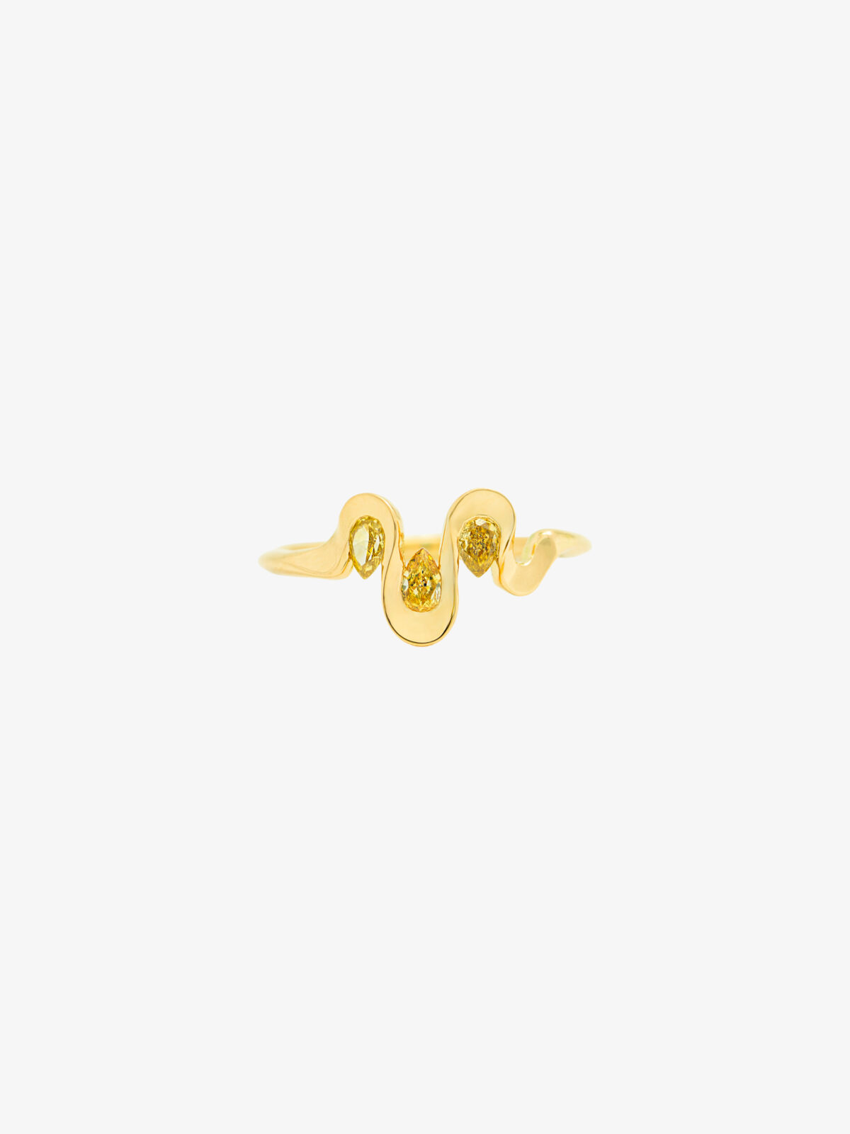 18 K Gold and Diamonds Qualia ring with 3 pear shaped yellow diamonds.