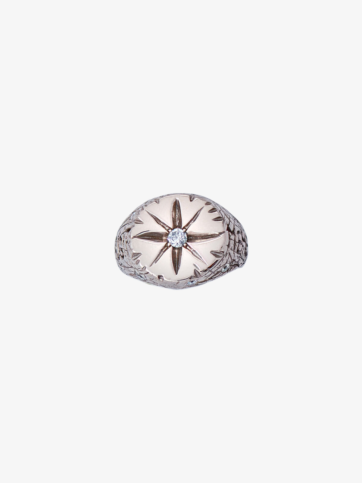 18 Carat White Gold and Diamonds Signet Ring front photography.