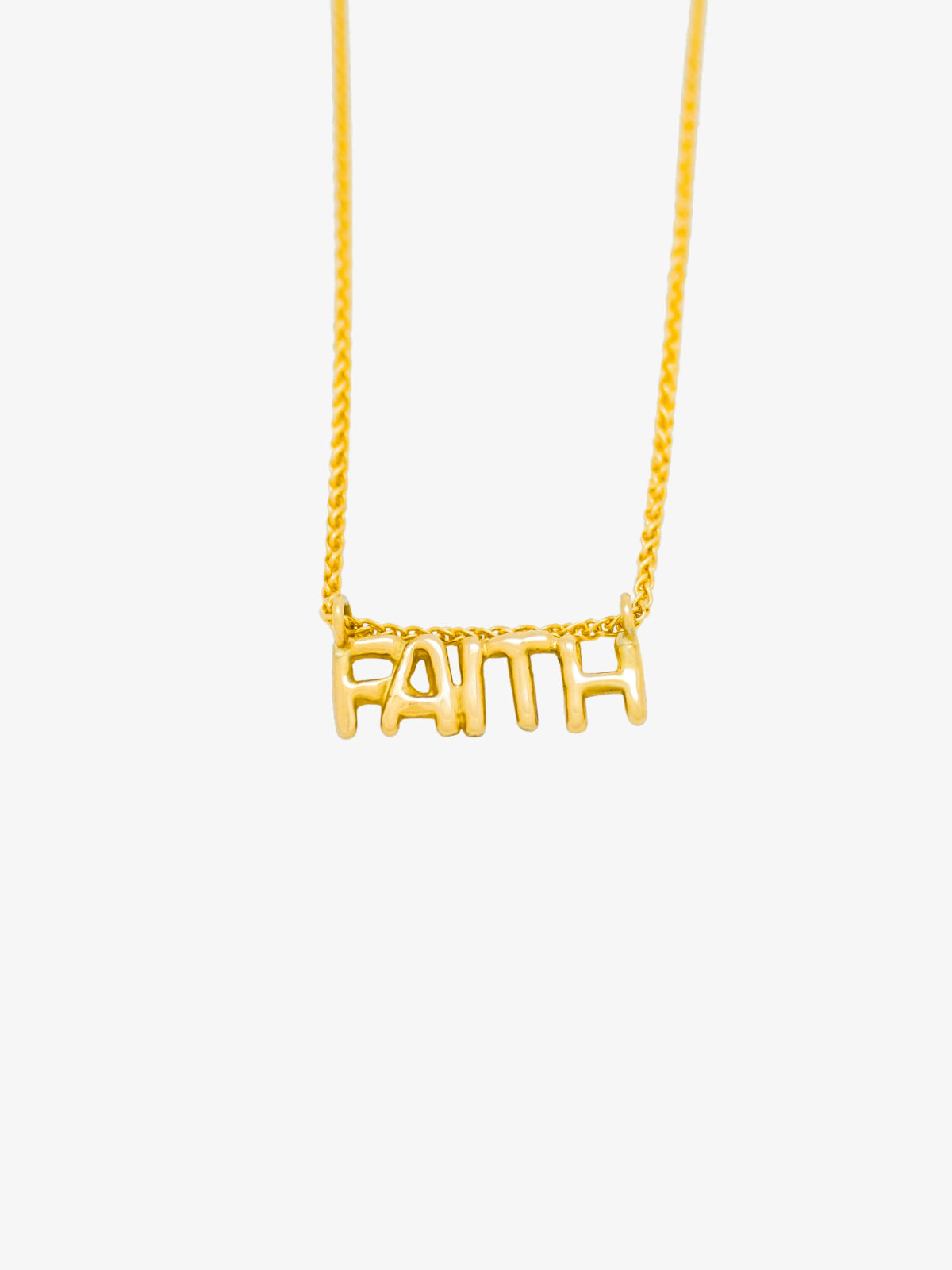 18 K Gold Lettering Pendant Necklace FAITH in yellow • LAURE VICTORIA GAURY HIGH JEWELLERY 18 K Gold Lettering Pendant Necklace FAITH in yellow with the chain.
