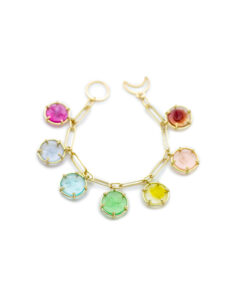 18 Carat Yellow Gold Bracelet Je T'aime with colored glass beads.
