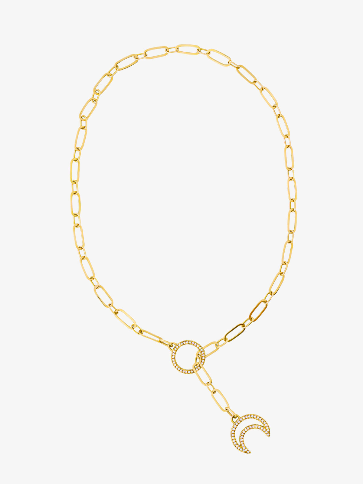 18 K Gold Diamonds Necklace ASTRA • LAURE VICTORIA GAURY HIGH JEWELLERY Full view photography of the 18 K Gold Diamonds Necklace ASTRA on grey background.